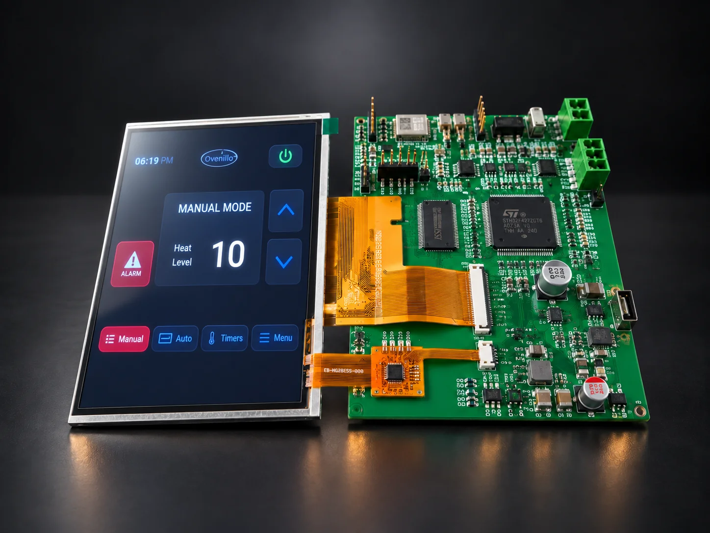 Fireplace heating controller with touchscreen GUI and STM32 control board